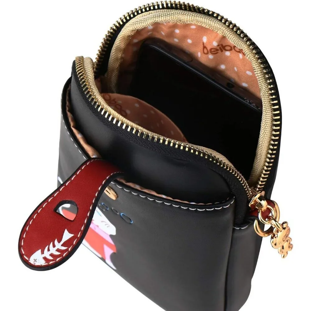 Women Small Leather Crossbody Bag Cute Cat Design Lightweigh